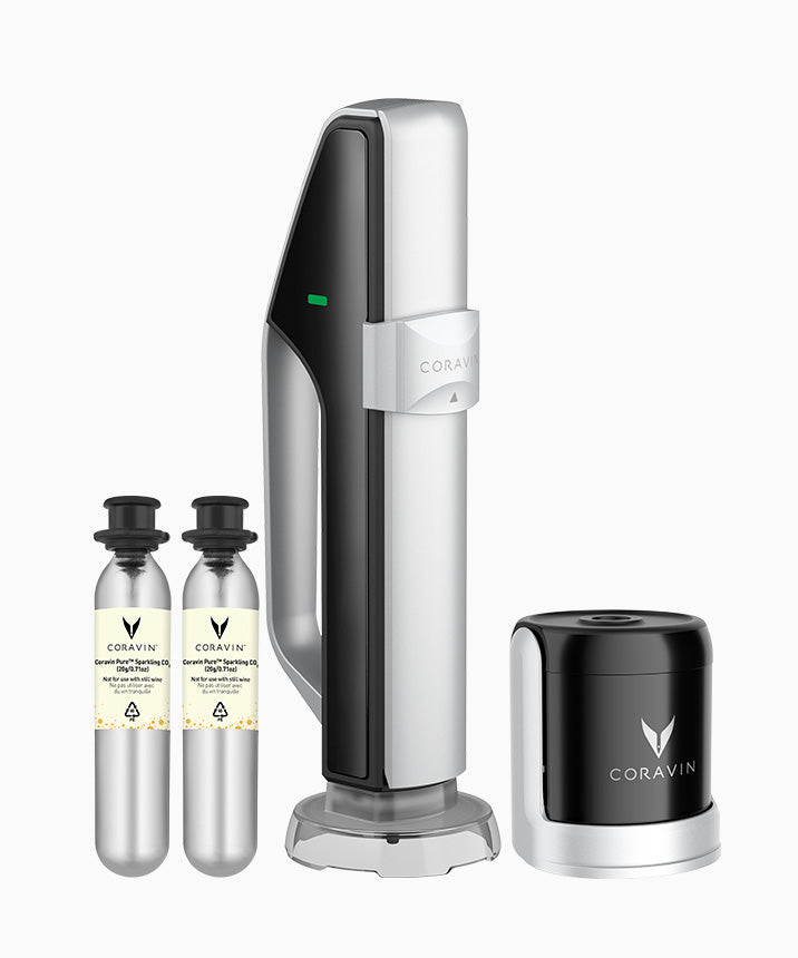 Coravin Sparkling preservation system with a stopper and two CO2 capsules